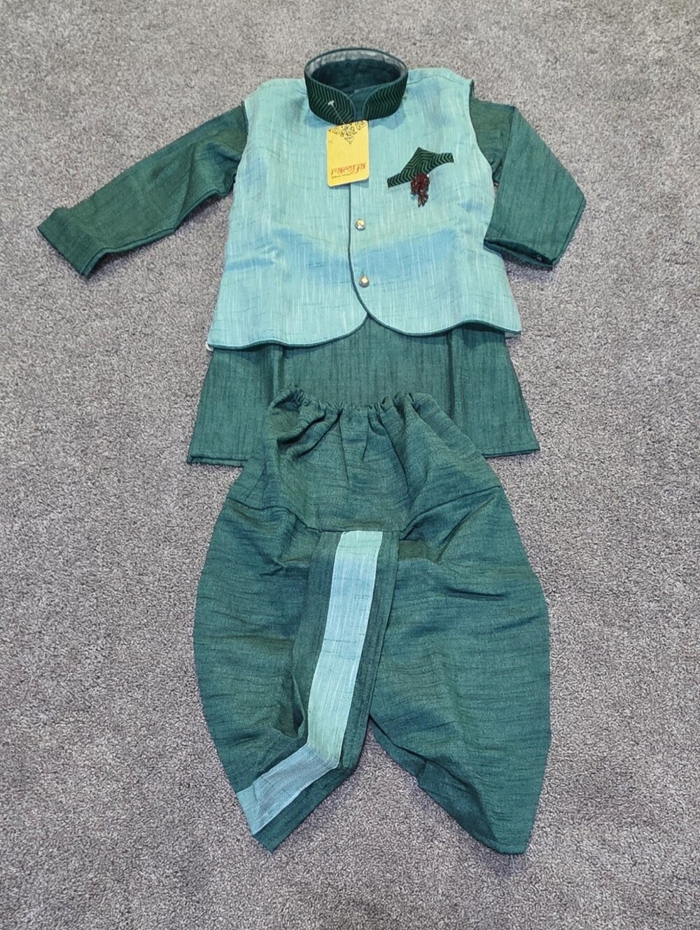 Boys Party Kurta Set, Green. Size: 3-4Yrs
